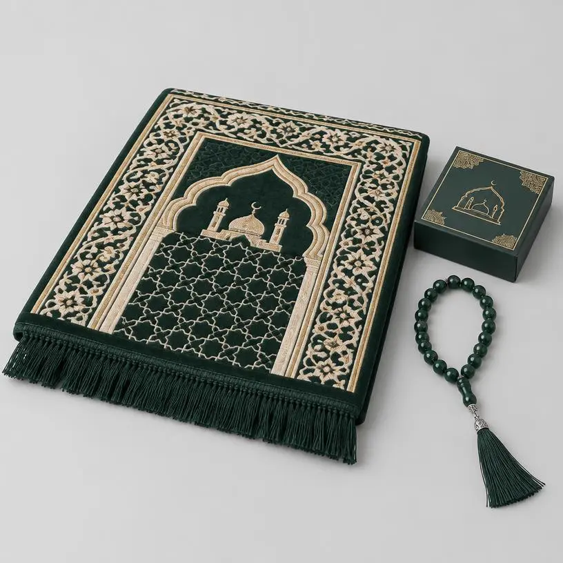 Velvet Prayer Mat with Tasbih